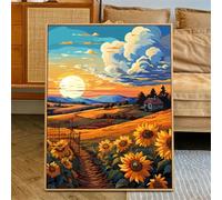 Hoonjiin Champs jaunes Peinture par Numéro pour Adulte,DIY Coucher de soleil Kit de peinture à l'huile sur Toile pour Débutants Avec Pinceau Pigment Acrylique,Decoration Maison 40x50cm(sans Cadre)