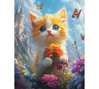 Hoonjiin Chat du château Peinture par Numéro pour Adulte,DIY Fleur Kit de peinture à l'huile sur Toile pour Débutants Avec Pinceau Pigment Acrylique,Decoration Maison 40x50cm(avec Cadre)