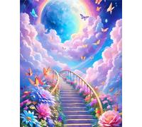 Hoonjiin Ciel coloré Peinture Numero Adulte avec Cadre,Paint by Numbers peinture par numero adulte Escalier,DIY Peinture Acrylique Numéro d'art avec Pinceaux pour Décoration et Cadeaux(55x70cm)