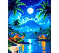 Hoonjiin Cocotier Peinture Numero Adulte avec Cadre,Paint by Numbers peinture par numero adulte Chaumière,DIY Peinture Acrylique Numéro d'art avec Pinceaux pour Décoration et Cadeaux(40x50cm)