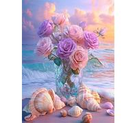 Hoonjiin Coquille Wave Peinture Numero Adulte avec Cadre,Paint by Numbers peinture par numero adulte Vase,DIY Peinture Acrylique Numéro d'art avec Pinceaux pour Décoration et Cadeaux(40x50cm)