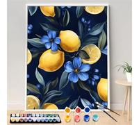 Hoonjiin Fleur Bleue Peinture par Numéro pour Adulte,DIY Citron Kit de peinture à l'huile sur Toile pour Débutants Avec Pinceau Pigment Acrylique,Decoration Maison 55x70cm(sans Cadre)