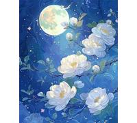 Hoonjiin Fleur d’anime Peinture par Numéro pour Adulte,DIY Lune Kit de peinture à l'huile sur Toile pour Débutants Avec Pinceau Pigment Acrylique,Decoration Maison 60x90cm(avec Cadre)