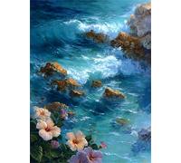 Hoonjiin Fleur de roche Peinture Numero Adulte sans Cadre,Paint by Numbers peinture par numero adulte Mer,DIY Peinture Acrylique Numéro d'art avec Pinceaux pour Décoration et Cadeaux(50x65cm)