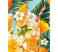 Hoonjiin Jus d'orange Peinture par Numéro pour Adulte,DIY Feuilles Kit de peinture à l'huile sur Toile pour Débutants Avec Pinceau Pigment Acrylique,Decoration Maison 55x70cm(avec Cadre)