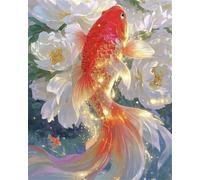 Hoonjiin Koï rouge Peinture Numero Adulte avec Cadre,Paint by Numbers peinture par numero adulte Fleur,DIY Peinture Acrylique Numéro d'art avec Pinceaux pour Décoration et Cadeaux(60x75cm)