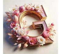 Hoonjiin Lettre G Peinture Diamant Adulte, DIY 5D Fleur Diamond Painting Kits, Broderie Diamant Kit Complet,Arts Craft pour Décoration Murale Round Drill - 30x30cm