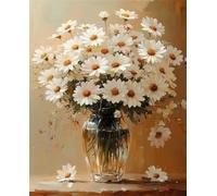 Hoonjiin Marguerite blanche Peinture par Numéro pour Adulte,DIY Vase Kit de peinture à l'huile sur Toile pour Débutants Avec Pinceau Pigment Acrylique,Decoration Maison 60x90cm(sans Cadre)