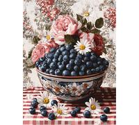 Hoonjiin Marguerite Myrtille Peinture Numero Adulte sans Cadre,Paint by Numbers peinture par numero adulte Fleur,DIY Peinture Acrylique Numéro d'art avec Pinceaux pour Décoration et Cadeaux(55x70cm)