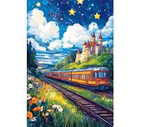 Hoonjiin Nuages d’étoiles Peinture Numero Adulte avec Cadre,Paint by Numbers peinture par numero adulte Trains,DIY Peinture Acrylique Numéro d'art avec Pinceaux pour Décoration et Cadeaux(40x50cm)