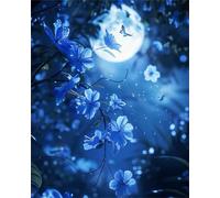 Hoonjiin Nuit Bleue Peinture par Numéro pour Adulte,DIY Fleur Kit de peinture à l'huile sur Toile pour Débutants Avec Pinceau Pigment Acrylique,Decoration Maison 40x50cm(avec Cadre)
