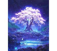 Hoonjiin Peinture par Numero Adulte avec Cadre Arbre de fée,Pierre Bricolage Kit de peinture par numéros pour adulte débutants,Peinture Acrylique à l'huile pour Décoration Murale Maison 24x36inch