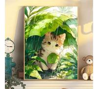Hoonjiin Peinture par Numero Adulte avec Cadre Chat feuille,Pluie Bricolage Kit de peinture par numéros pour adulte débutants,Peinture Acrylique à l'huile pour Décoration Murale Maison 24x30inch