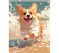 Hoonjiin Peinture par Numero Adulte avec Cadre Running Dog,Plage Bricolage Kit de peinture par numéros pour adulte débutants,Peinture Acrylique à l'huile pour Décoration Murale Maison 24x36inch