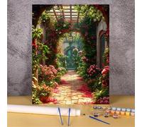 Hoonjiin Peinture par Numero Adulte sans Cadre Allée des roses,Soleil Bricolage Kit de peinture par numéros pour adulte débutants,Peinture Acrylique à l'huile pour Décoration Murale Maison 18x24inch
