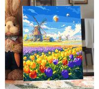Hoonjiin Peinture par Numero Adulte sans Cadre Fleur Mer,Moulin à vent Bricolage Kit de peinture par numéros pour adulte débutants,Peinture Acrylique à l'huile pour Décoration Murale Maison 24x30inch
