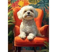 Hoonjiin Peinture par Numéro Chien blanc Adulte,Bricolage Peinture à l'huile par Numéro d'art sur Toile Artisanat avec Pinceaux Peintures Acryliques,Chaise Decoration Maison Cadeau 60x75cm