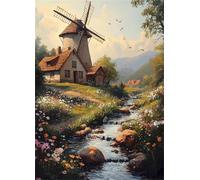 Hoonjiin Pelouse de ruisseau Peinture Numero Adulte sans Cadre,Paint by Numbers peinture par numero adulte Maison,DIY Peinture Acrylique Numéro d'art avec Pinceaux pour Décoration et Cadeaux(50x65cm)
