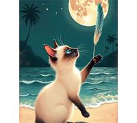 Hoonjiin Plume de l’océan Peinture par Numéro pour Adulte,DIY Chat Kit de peinture à l'huile sur Toile pour Débutants Avec Pinceau Pigment Acrylique,Decoration Maison 60x90cm(avec Cadre)