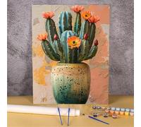 Hoonjiin Pot de cactus Peinture par Numéro pour Adulte,DIY Plantes Kit de peinture à l'huile sur Toile pour Débutants Avec Pinceau Pigment Acrylique,Decoration Maison 60x90cm(sans Cadre)