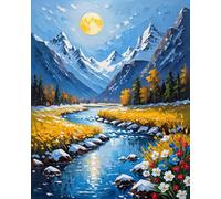 Hoonjiin Ruisseau d’hiver Peinture Numero Adulte avec Cadre,Paint by Numbers peinture par numero adulte Arbre,DIY Peinture Acrylique Numéro d'art avec Pinceaux pour Décoration et Cadeaux(60x90cm)