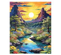 Hoonjiin Ruisseau du canyon Peinture par Numéro pour Adulte,DIY Soleil Kit de peinture à l'huile sur Toile pour Débutants Avec Pinceau Pigment Acrylique,Decoration Maison 50x65cm(sans Cadre)