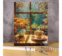 Hoonjiin Thé de l’après-midi Peinture par Numéro pour Adulte,DIY Jardin Kit de peinture à l'huile sur Toile pour Débutants Avec Pinceau Pigment Acrylique,Decoration Maison 40x50cm(sans Cadre)