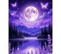 Hoonjiin Violet Clair lune Peinture par Numéro pour Adulte,DIY Nuit Kit de peinture à l'huile sur Toile pour Débutants Avec Pinceau Pigment Acrylique,Decoration Maison 55x70cm(avec Cadre)