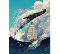 Hoonjiin Voilier baleine Peinture Numero Adulte sans Cadre,Paint by Numbers peinture par numero adulte Mer,DIY Peinture Acrylique Numéro d'art avec Pinceaux pour Décoration et Cadeaux(45x60cm)