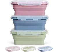 Hooolee® Lot de 3 boîtes à sandwich pliables en silicone - 550 ml - Avec couvercle - Pour micro-ondes, réfrigérateur et congélateur