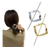 Hoop and Pin Barrette,Vintage Geometric Gold Oval Metal Hair Cuff Pin Barrette Circle Clip Accessories,Hair Edit Hoop and Pin for Women (2pcs A)