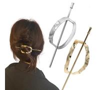 Hoop and Pin Barrette,Vintage Geometric Gold Oval Metal Hair Cuff Pin Barrette Circle Clip Accessories,Hair Edit Hoop and Pin for Women (2pcs B)