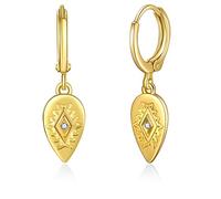 Hoop Boucles d'oreilles pendantes pour femmes 14K/18K Plaqué Or Léger Huggie Stud Evil Eye/Lightning/Lock/Spike/Heart/Star/Snake Sparkling