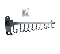 Hoopever Support mural pour ustensiles de cuisine - 60 cm - Robuste - Avec 10 crochets amovibles - En aluminium - Pour couteaux, poêles, couvercles de casseroles, pelle, noir