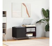 Hoopleep Armoire à disques - Noir - 85 x 38 x 48 cm - Matériau en bois robuste avec pieds en fer - Étagère polyvalente pour ranger des disques vinyles et des tourne-disques dans le salon