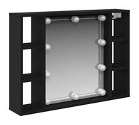 Hoopleep Armoire à miroir avec éclairage LED, aspect chêne noir, 76 x 15 x 55 cm, montage mural pour salle de bain, avec espace de rangement et étagères