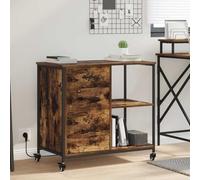 Hoopleep Armoire de bureau avec station de chargement, bois de chêne fumé, 76 x 41 x 72 cm, roulettes, 3 tiroirs, 2 étagères, meuble moderne pour bureau et maison, rangement pratique