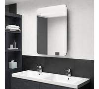 Hoopleep Armoire de salle de bain à LED - Noir brillant - 60 x 11 x 80 cm - Vanité murale avec système de fermeture douce - 2 étagères pour cosmétiques, soins de la peau et rangement des toilettes
