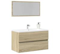 Hoopleep Armoire de salle de bain avec miroir, chêne Sonoma, 80 x 38,5 x 45 cm, matériau à base de bois, résistant à l'humidité, combinaison moderne de salle de bain avec rangement
