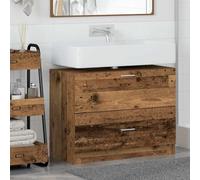 Hoopleep Armoire de salle de bain compacte avec porte, 78 x 37 x 59 cm, en matériau dérivé du bois, aspect bois vieilli, meuble bas compact avec tiroir, meuble de lavabo simple pour petites salles de