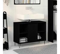Hoopleep Armoire de salle de bain en chêne noir - Montage mural - 80 x 33 x 60 cm - En bois - Avec 5 étagères et porte à charnière - Design rustique pour petites salles de bain - Espace de rangement