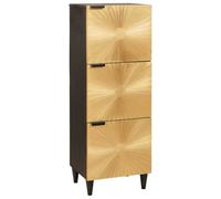 Hoopleep Armoire latérale fine en bois de manguier massif - Noir et doré - 40 x 33,5 x 110 cm - Design moderne pour salon, couloir et bureau - Avec 3 tiroirs de rangement
