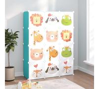 Hoopleep Armoire modulaire, avec 12 cubes, en plastique polypropylène, vert, 110 x 36,5 x 143,5 cm, étagère de rangement pour chambre d'enfant, organisateur de penderie