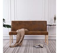 Hoopleep Banc de 139,5 cm, aspect daim marron, cadre en bois massif pour salon, chambre à coucher et entrée, rembourrage confortable
