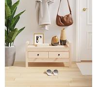 Hoopleep Banc de couloir 80 x 40 x 43 cm en pin massif non traité, avec 2 tiroirs, banc de rangement polyvalent pour entrée et salon