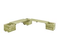 Hoopleep Banc de jardin avec jardinières, en bois de pin imprégné, 196 x 196 cm, robuste pour l'extérieur, parterre surélevé et fleurs, durable pour terrasse