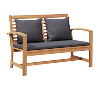 Hoopleep Banc de jardin en teck massif avec coussin, 2 pièces, marron, gris foncé, 110 x 66 x 76 cm, résistant aux intempéries, pour terrasse, extérieur