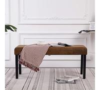Hoopleep Banc élégant de 106 cm, marron aspect daim, cadre en bois robuste, rembourrage confortable pour chambre à coucher, salon et entrée