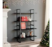 Hoopleep Bibliothèque à 4 compartiments - Noire - 100 x 30 x 140 cm - En matériau dérivé du bois - Étagère haute étroite pour bureau, salon, chambre à coucher