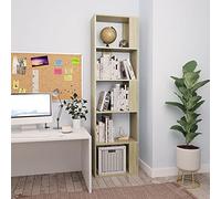 Hoopleep Bibliothèque en chêne Sonoma 45 x 24 x 159 cm, en matériau dérivé du bois, 5 compartiments, étagère polyvalente pour rangement dans le salon, séparateur de pièce haut pour livres et